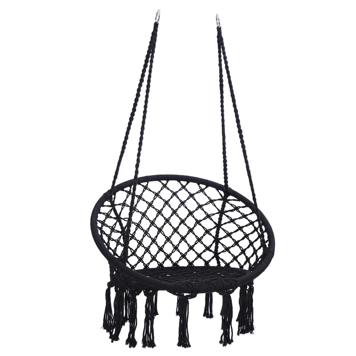 Black Macrame Hanging Hammock Chair, Cotton Rope Swing for Indoor and Outdoor Use, 330 lbs Capacity Default -DTYStore