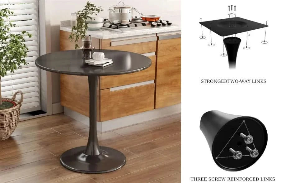 Black Round Table, Modern Dining Table, MDF Top and Steel Base Tulip Round Kitchen Table, Mid Century Coffee Table for Living Room 24 Inch,Kitchen Table,Oval Dining Table,Gift for Mother's day Default -DTYStore