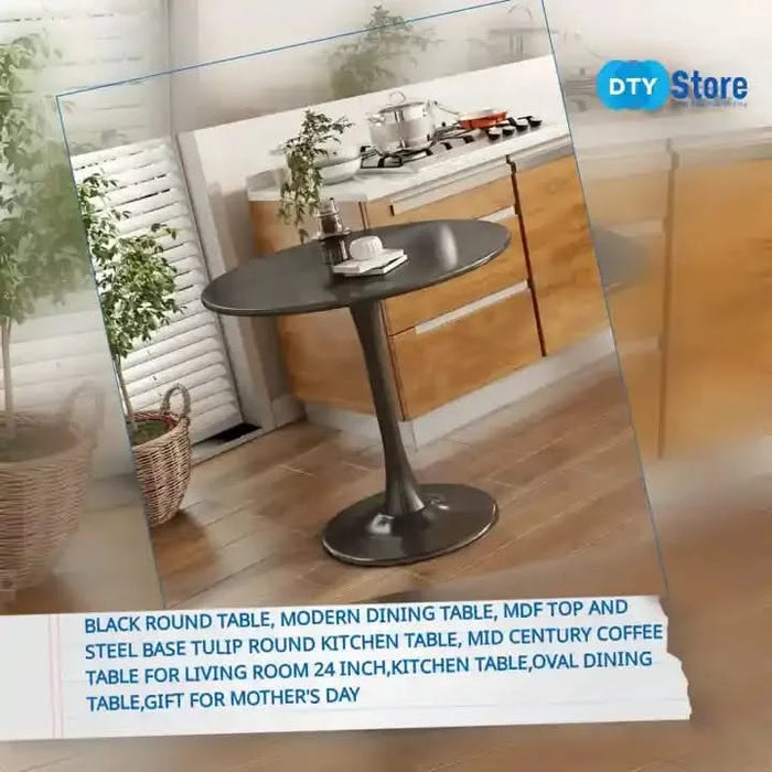 Black Round Table, Modern Dining Table, MDF Top and Steel Base Tulip Round Kitchen Table, Mid Century Coffee Table for Living Room 24 Inch,Kitchen Table,Oval Dining Table,Gift for Mother's day Default -DTYStore