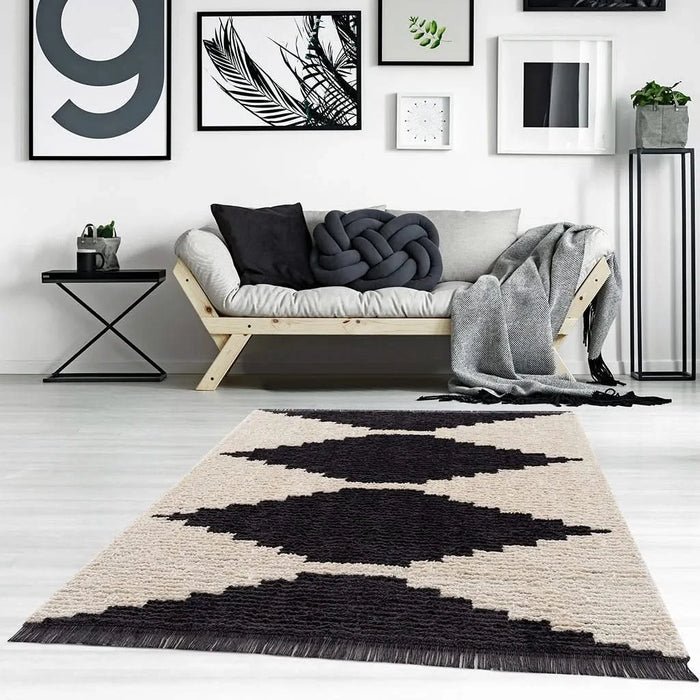 Black & Ivory Modern Area Rug Default -DTYStore