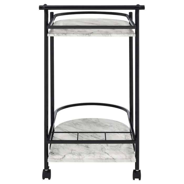 Black and Faux White Marble Serving Cart with Wine Rack Default -DTYStore