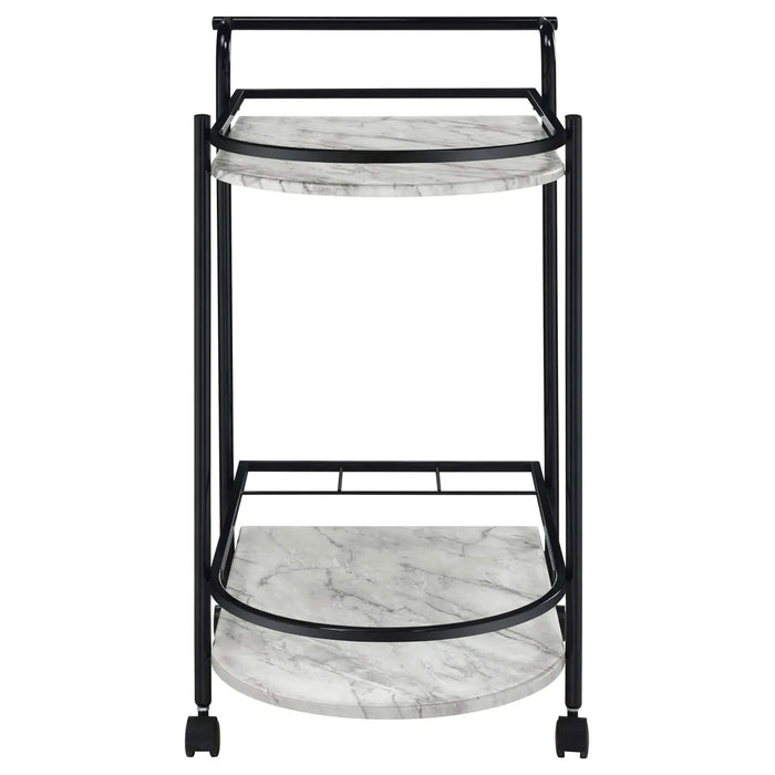 Black and Faux White Marble Serving Cart with Wine Rack Default -DTYStore