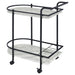 Black and Faux White Marble Serving Cart with Wine Rack Default -DTYStore