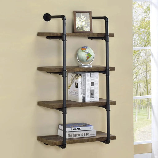 Black and Rustic Oak 4-tier Wall Shelf Default -DTYStore