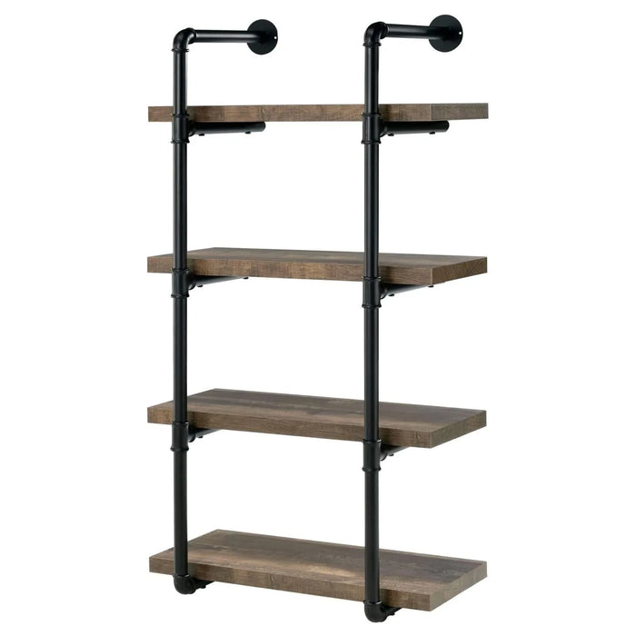 Black and Rustic Oak 4-tier Wall Shelf Default -DTYStore