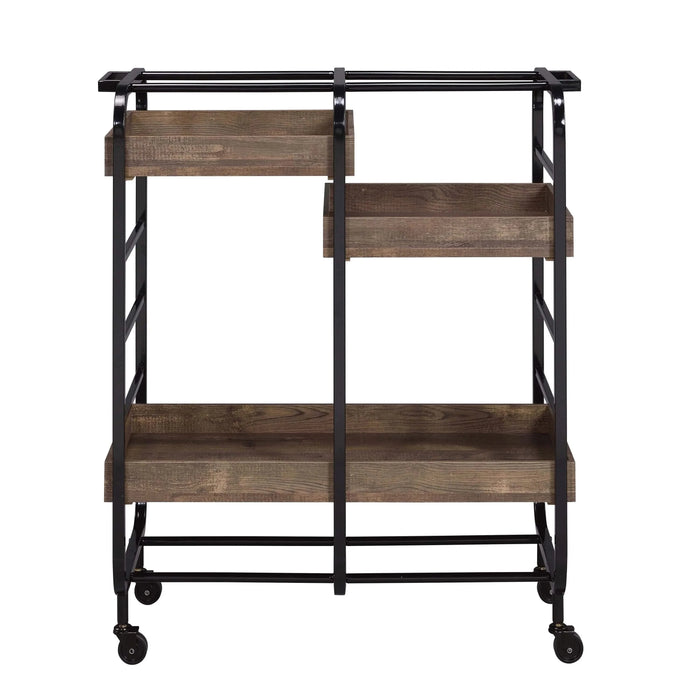 Black and Walnut Serving Cart with 3 Adjustable Trays Default -DTYStore