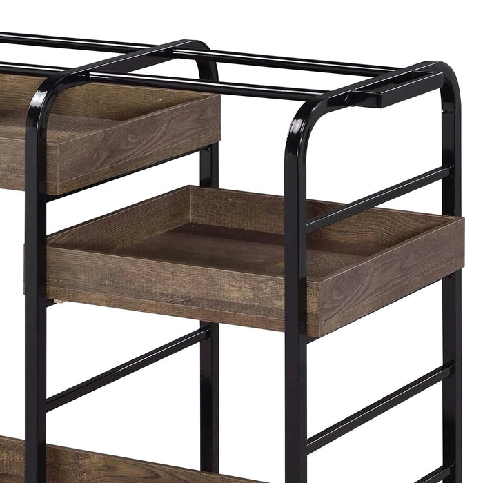 Black and Walnut Serving Cart with 3 Adjustable Trays Default -DTYStore
