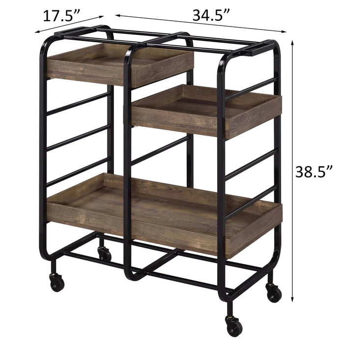 Black and Walnut Serving Cart with 3 Adjustable Trays Default -DTYStore