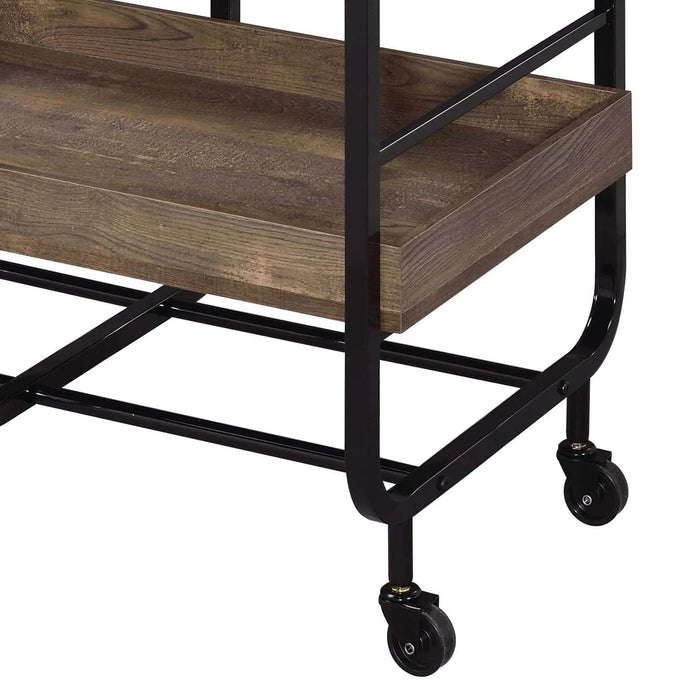 Black and Walnut Serving Cart with 3 Adjustable Trays Default -DTYStore