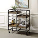 Black and Walnut Serving Cart with 3 Adjustable Trays Default -DTYStore