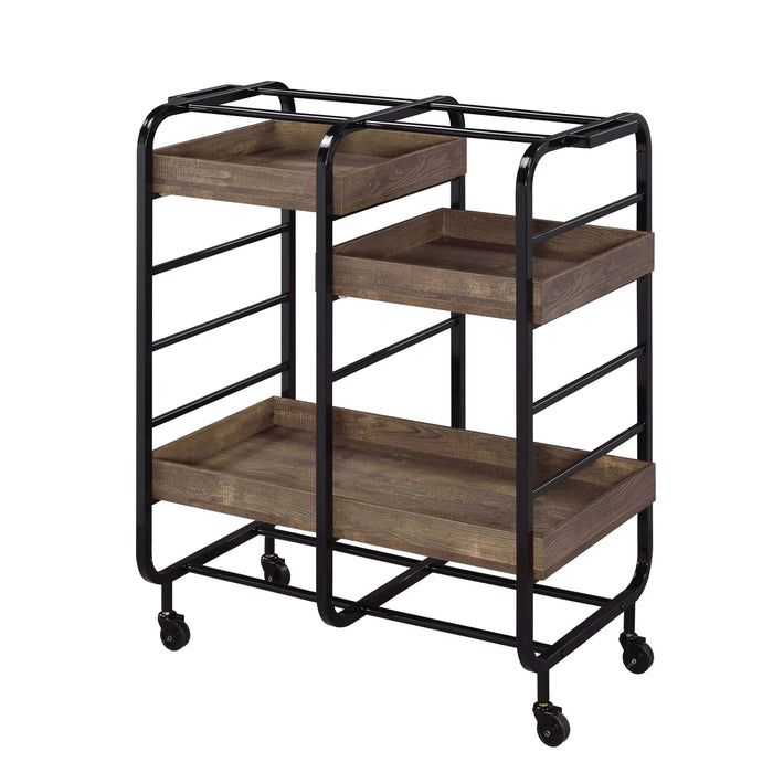 Black and Walnut Serving Cart with 3 Adjustable Trays Default -DTYStore