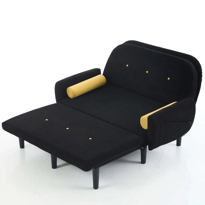 Black corduroy love seat soaf livingroom day bed recliner with storage pocket USB charger Default -DTYStore
