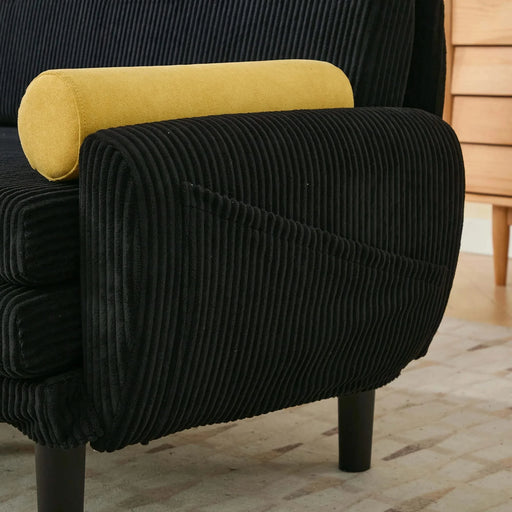 Black corduroy love seat soaf livingroom day bed recliner with storage pocket USB charger Default -DTYStore