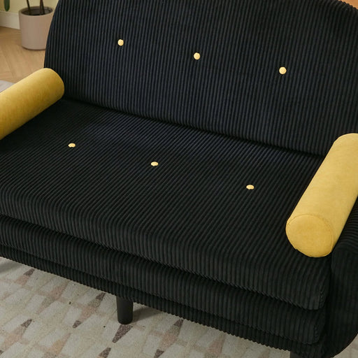 Black corduroy love seat soaf livingroom day bed recliner with storage pocket USB charger Default -DTYStore