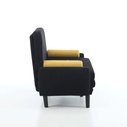 Black corduroy love seat soaf livingroom day bed recliner with storage pocket USB charger Default -DTYStore