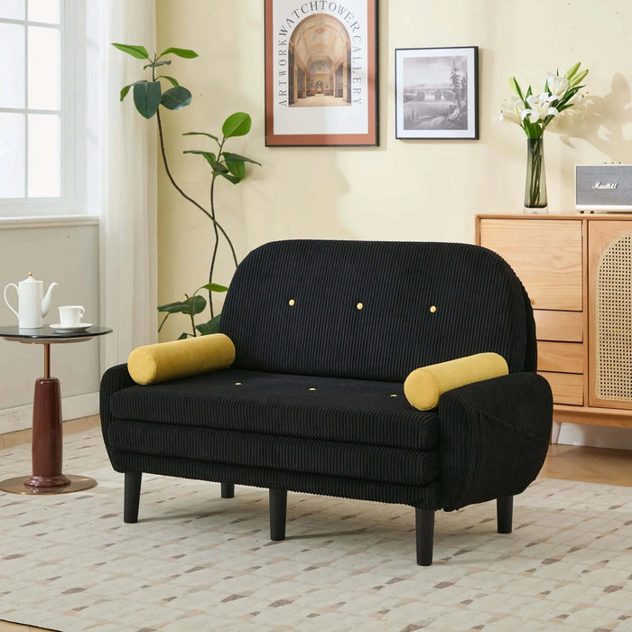 Black corduroy love seat soaf livingroom day bed recliner with storage pocket USB charger Default -DTYStore