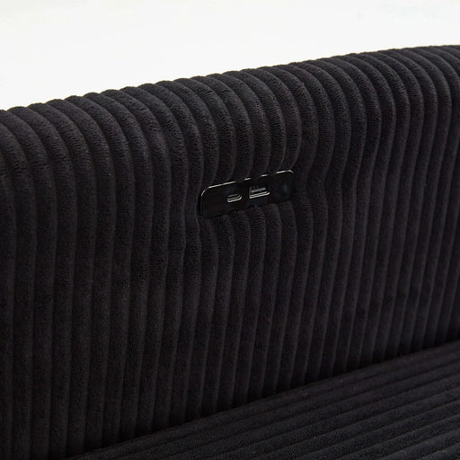 Black corduroy love seat soaf livingroom day bed recliner with storage pocket USB charger Default -DTYStore