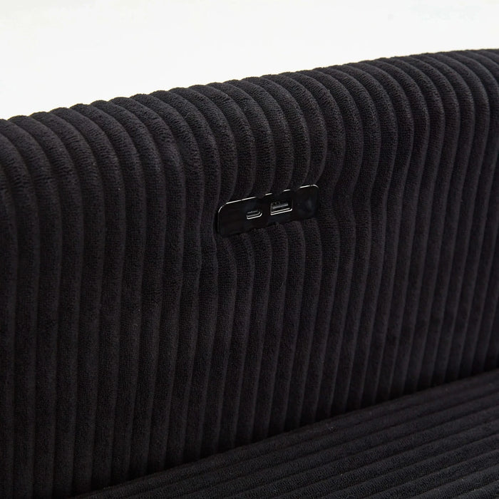 Black corduroy love seat soaf livingroom day bed recliner with storage pocket USB charger Default -DTYStore