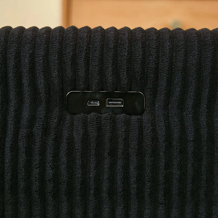 Black corduroy love seat soaf livingroom day bed recliner with storage pocket USB charger Default -DTYStore