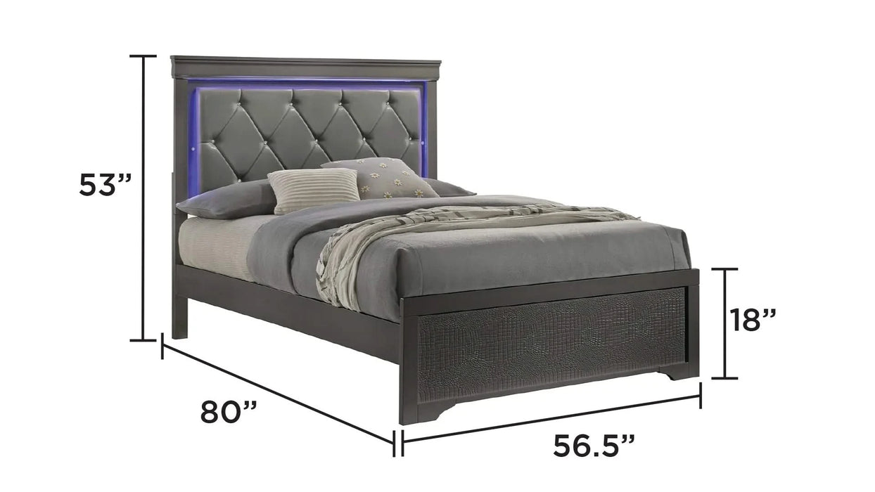 Blaze Upholstered Modern Style 4 Pc Full Bedroom Set with LED Headboard Made with Wood in Metallic Gray(NJ INVENTORY) Default -DTYStore