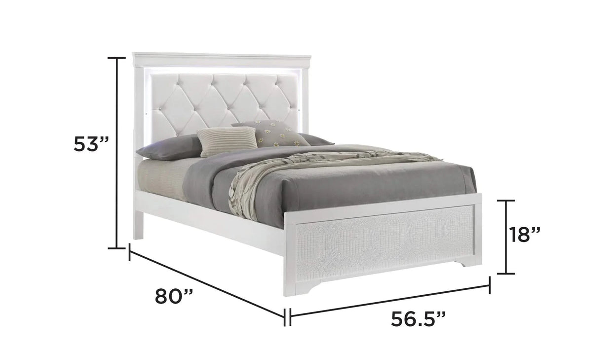 Blaze Upholstered Modern Style 4 Pc Full Bedroom Set with LED Headboard Made with Wood in White Default -DTYStore
