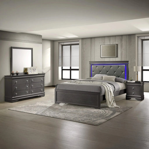 Blaze Upholstered Modern Style 4 Pc King Bedroom Set with LED Headboard Made with Wood in Metallic Gray(CA WAREHOUSE) Default -DTYStore