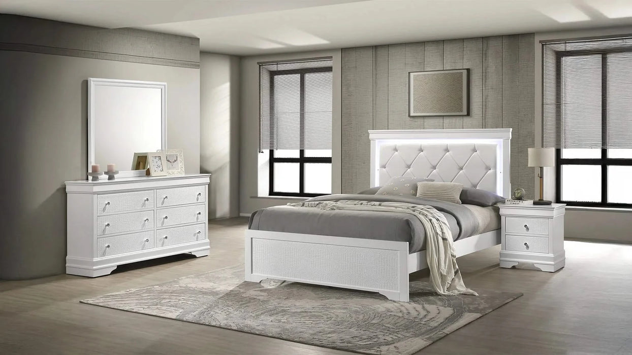 Blaze Upholstered Modern Style 4 Pc King Bedroom Set with LED Headboard Made with Wood in White(NJ WAREHOUSE) Default -DTYStore