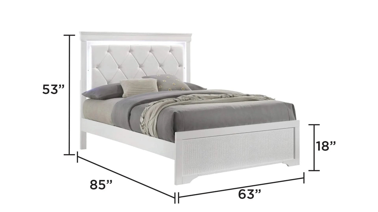 Blaze Upholstered Modern Style 4 Pc Queen Bedroom Set with LED Headboard Made with Wood in White(CA WAREHOUSE) Default -DTYStore
