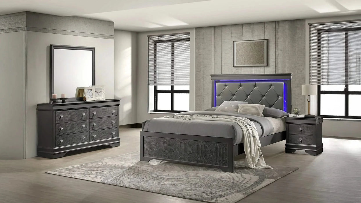 Blaze Upholstered Modern Style 4 Pc Twin Bedroom Set with LED Headboard Made with Wood in Metallic Gray(CA WAREHOUSE) Default -DTYStore
