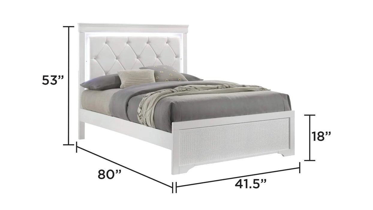 Blaze Upholstered Modern Style 4 Pc Twin Bedroom Set with LED Headboard Made with Wood in White(NJ INVENTORY) Default -DTYStore