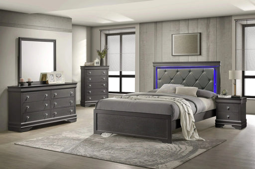 Blaze Upholstered Modern Style 5 Pc Full Bedroom Set with LED Headboard Made with Wood in Metallic Gray(NJ INVENTORY) Default -DTYStore