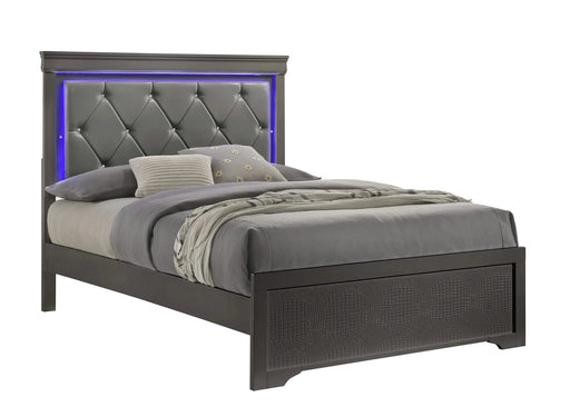 Blaze Upholstered Modern Style 5 Pc Full Bedroom Set with LED Headboard Made with Wood in Metallic Gray(NJ INVENTORY) Default -DTYStore