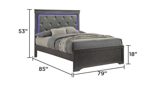 Blaze Upholstered Modern Style 5 Pc King Bedroom Set with LED Headboard Made with Wood in Metallic Gray(CA WAREHOUSE) Default -DTYStore