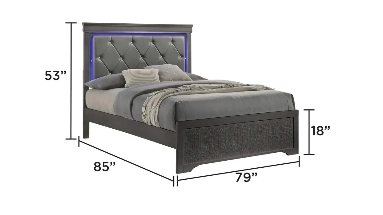 Blaze Upholstered Modern Style 5 Pc King Bedroom Set with LED Headboard Made with Wood in Metallic Gray Default -DTYStore