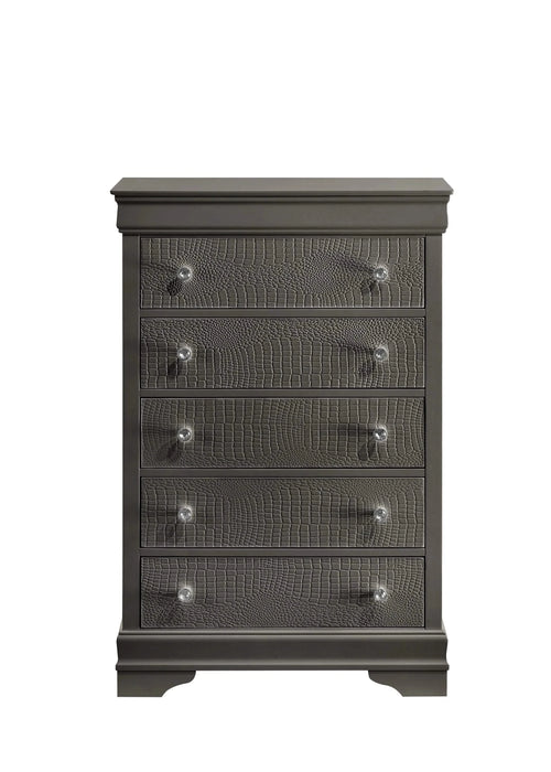 Blaze Upholstered Modern Style 5 Pc King Bedroom Set with LED Headboard Made with Wood in Metallic Gray Default -DTYStore