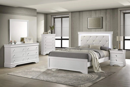 Blaze Upholstered Modern Style 5 Pc Queen Bedroom Set with LED Headboard Made with Wood in White(NJ INVENTORY) Default -DTYStore