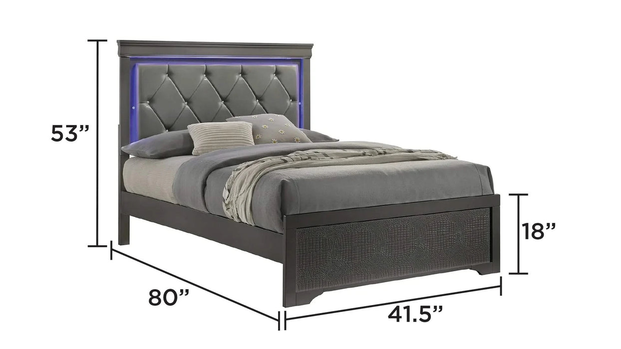 Blaze Upholstered Modern Style 5 Pc Twin Bedroom Set with LED Headboard Made with Wood in Metallic Gray Default -DTYStore