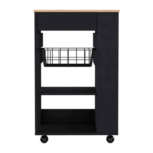 Blosson Kitchen Cart, One Drawer, Two Open Shelves, Four Casters -Black / Light Oak Default -DTYStore