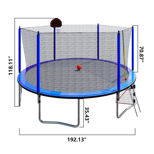Blue 16FT Trampoline with Basketball Hoop, Pump, Ladder, Inner Safety Enclosure & Soccer Goal    DTYStore