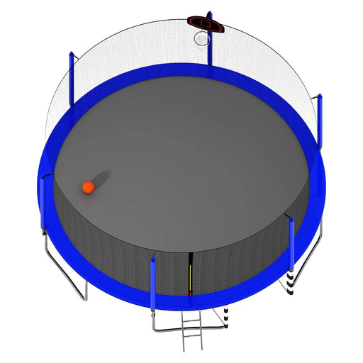 Blue 16FT Trampoline with Basketball Hoop, Pump, Ladder, Inner Safety Enclosure & Soccer Goal - DTY Store