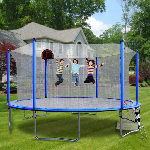 Blue 16FT Trampoline with Basketball Hoop, Pump, Ladder, Inner Safety Enclosure & Soccer Goal - DTY Store