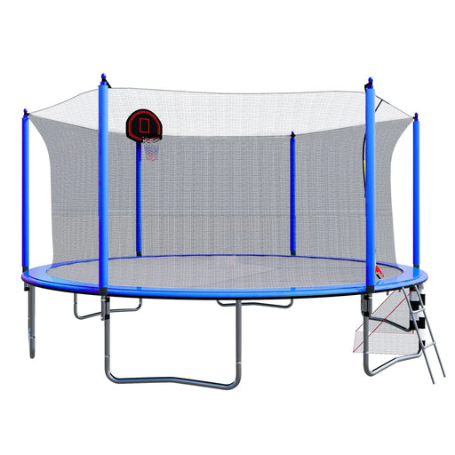 Blue 16FT Trampoline with Basketball Hoop, Pump, Ladder, Inner Safety Enclosure & Soccer Goal- DTY Store