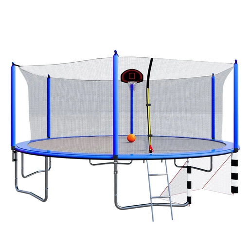 Blue 16FT Trampoline with Basketball Hoop, Pump, Ladder, Inner Safety Enclosure & Soccer Goal - DTY Store