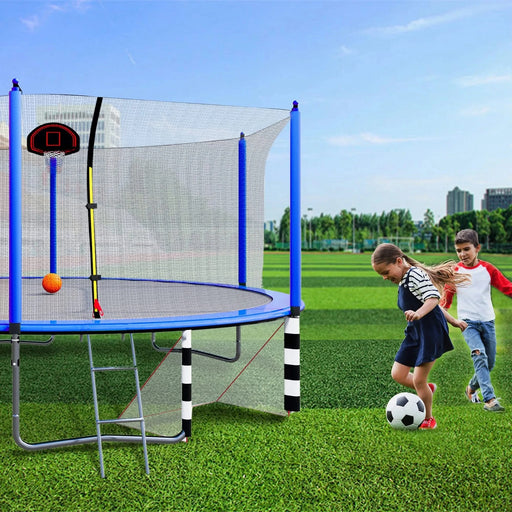 Blue 16FT Trampoline with Basketball Hoop, Pump, Ladder, Inner Safety Enclosure & Soccer Goal Default -DTYStore