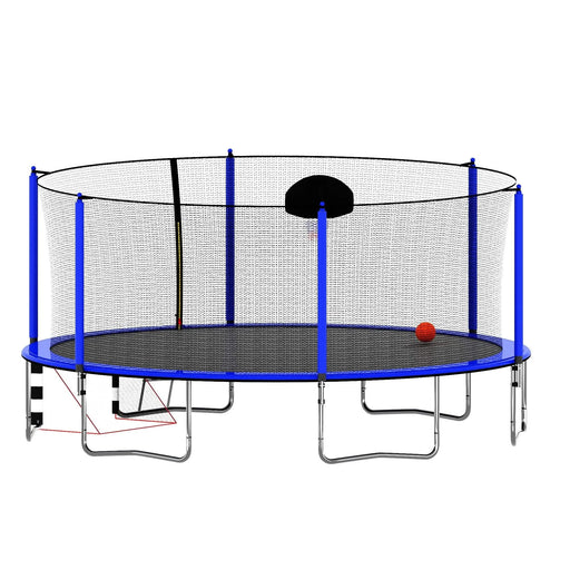 Blue 16FT Trampoline with Basketball Hoop, Pump, Ladder, Inner Safety Enclosure & Soccer Goal Default -DTYStore