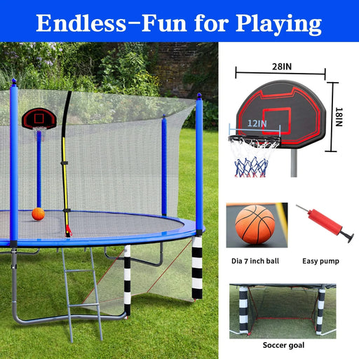 Blue 16FT Trampoline with Basketball Hoop, Pump, Ladder, Inner Safety Enclosure & Soccer Goal Default -DTYStore