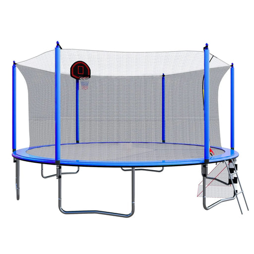Blue 16FT Trampoline with Basketball Hoop, Pump, Ladder, Inner Safety Enclosure & Soccer Goal Default -DTYStore