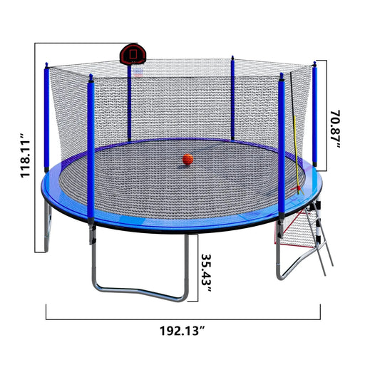 Blue 16FT Trampoline with Basketball Hoop, Pump, Ladder, Inner Safety Enclosure & Soccer Goal Default -DTYStore