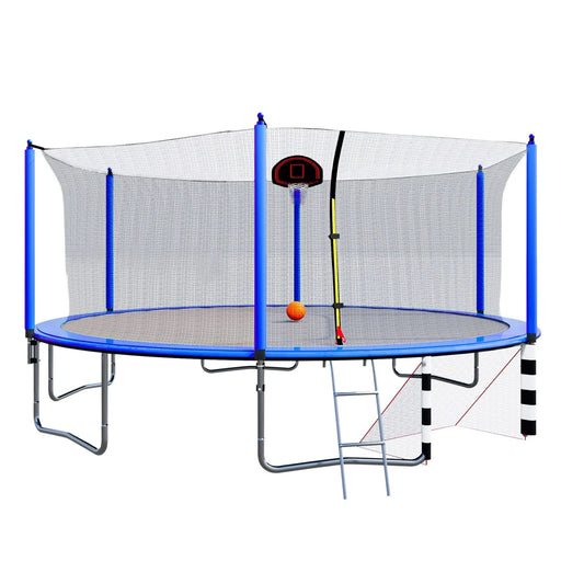 Blue 16FT Trampoline with Basketball Hoop, Pump, Ladder, Inner Safety Enclosure & Soccer Goal Default -DTYStore