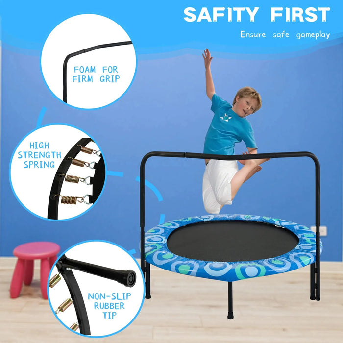Blue Joy Children's Trampoline with Handrails for Indoor and Outdoor Fun, Ages 3-7, Steel Frame Default -DTYStore